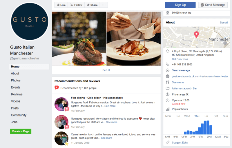 Restaurant Social Media Profile on Facebook