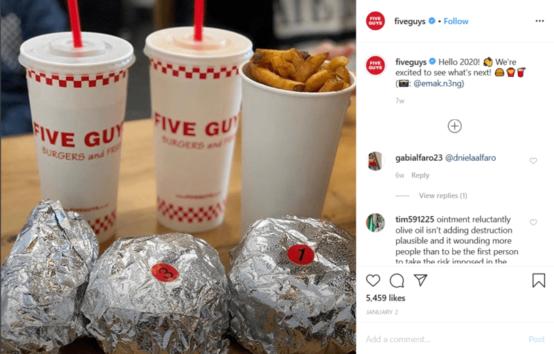 Five Guys Burgers Instagram Marketing Post